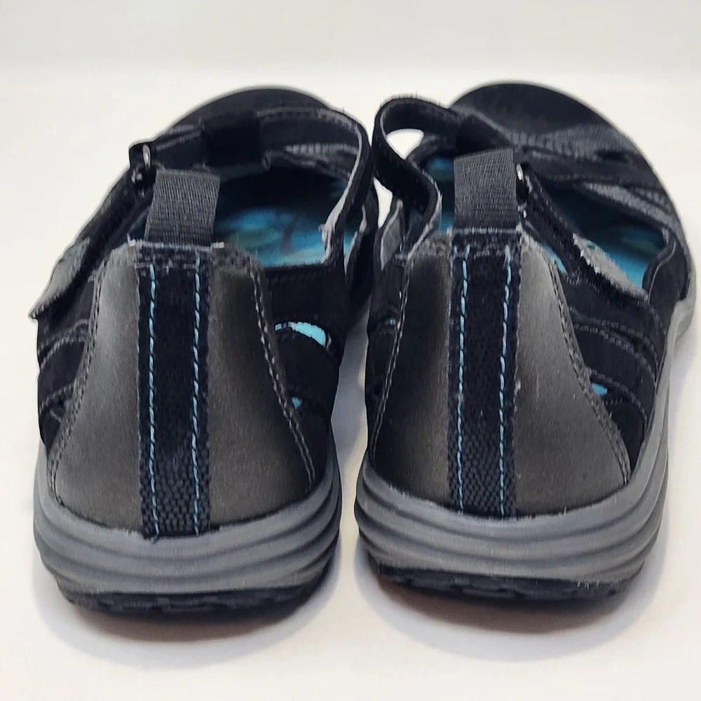 Aravon Womens Black Nubuck Leather Beaumont Fisherman Sandals Size 7.5 B Comfort